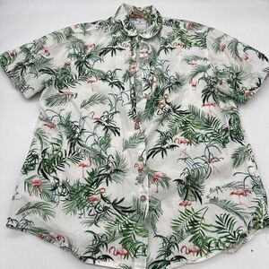 Denim & Flower Men's Flamingo Palm Tree Tropical Pattern Shirt size Large